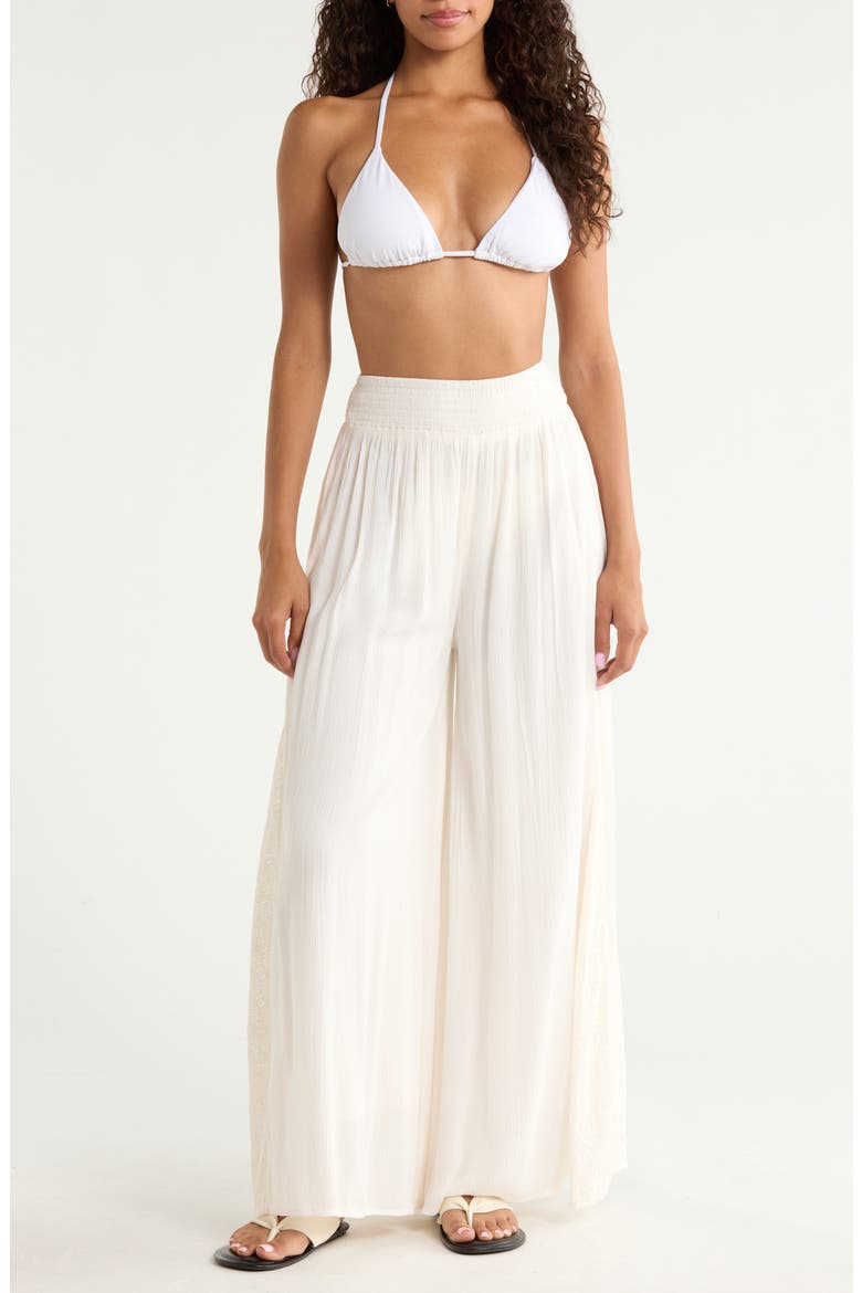 Lace Panel Wide Leg Cover-Up Pants, Main, color, OFF WHITE