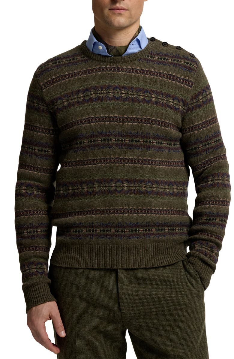 Ralph Lauren Purple Label Fair Isle Stripe Cashmere & Wool Crewneck Sweater, Main, color, Cortina Multi