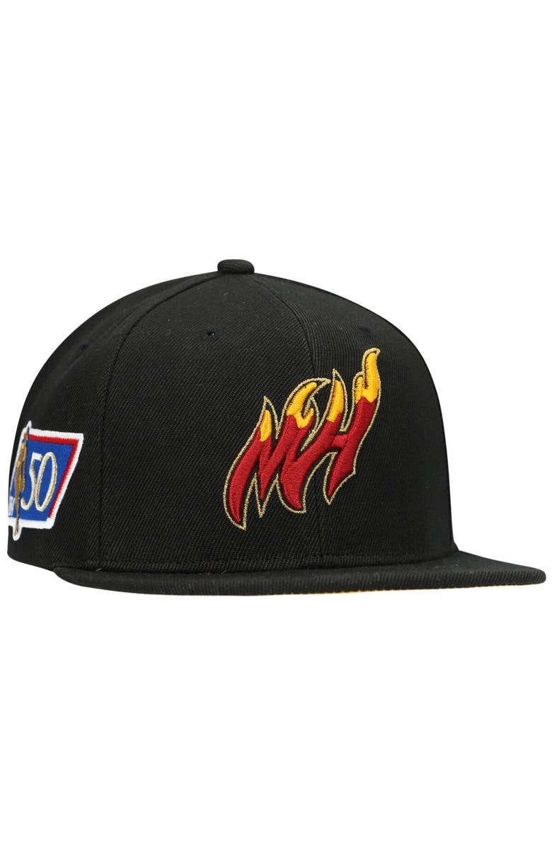 Mitchell & Ness Men's Mitchell & Ness Black Miami Heat 50th Anniversary Snapback Hat, Main, color, 