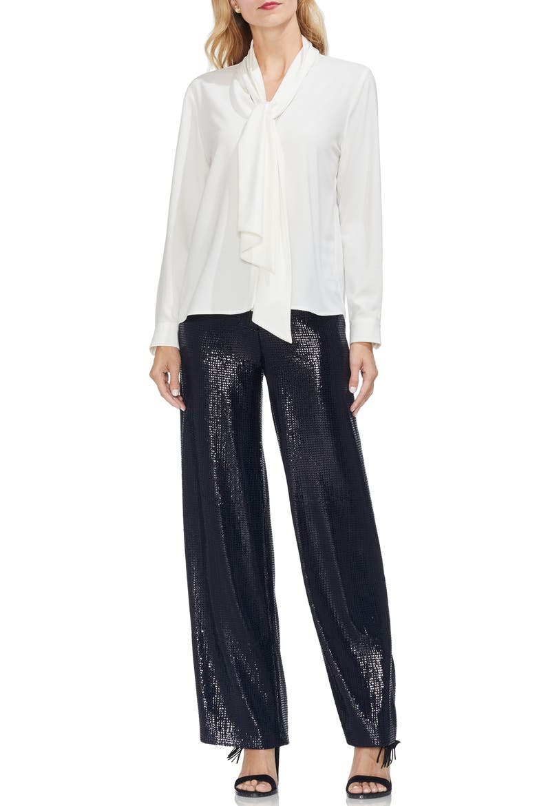 Tie Neck French Crepe Blouse, Alternate, color, PEARL IVORY