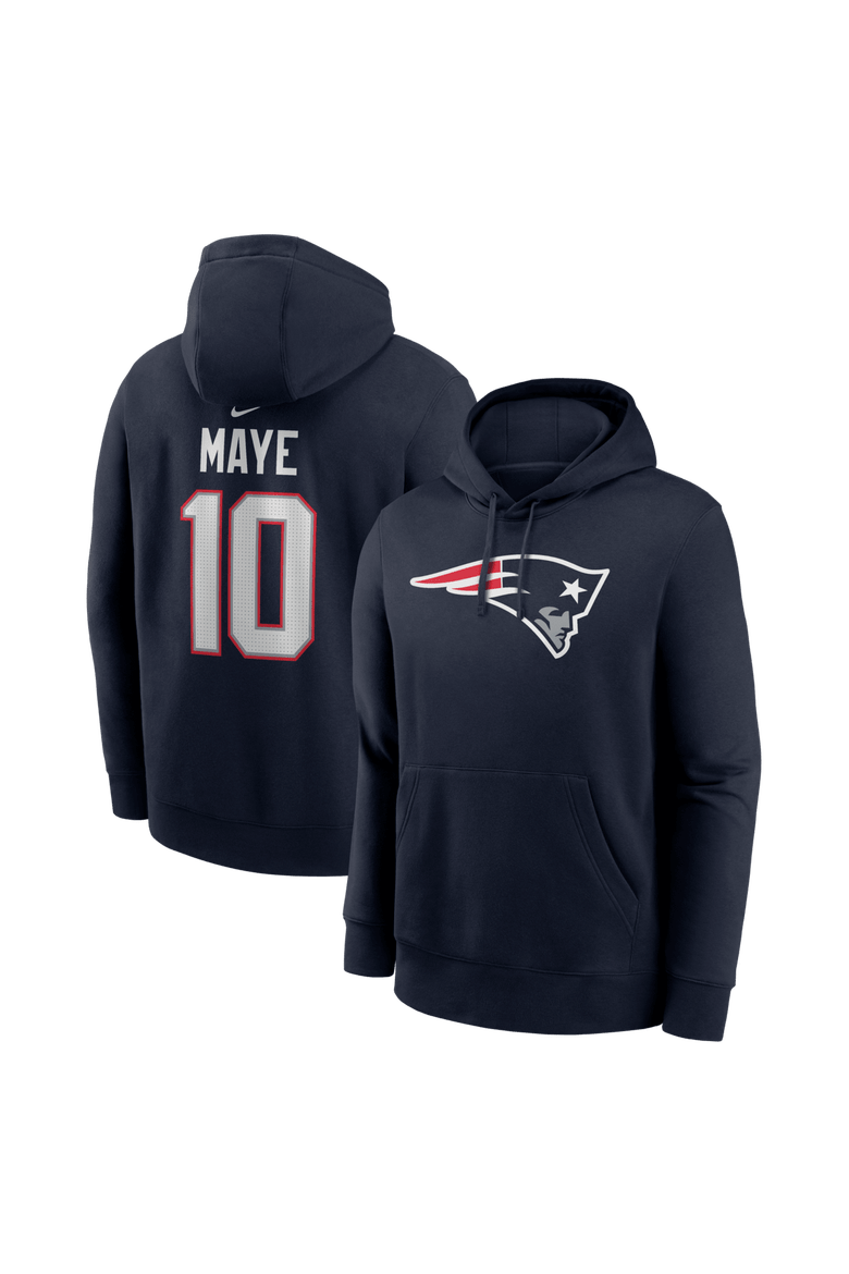 Men's Nike Drake Maye Navy New England Patriots Player Name & Number Fleece Hoodie, Main, color, Navy