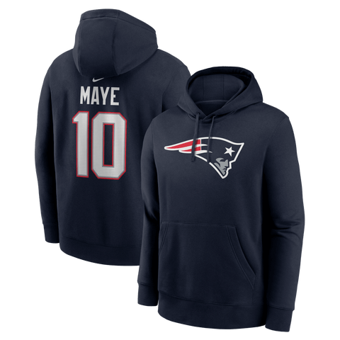 Men's Nike Drake Maye Navy New England Patriots Player Name & Number Fleece Hoodie