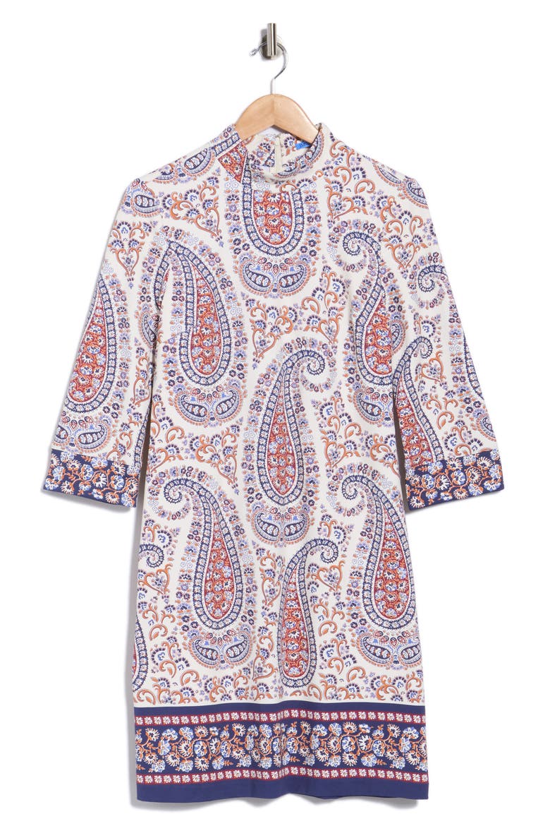 Zelda Print Long Sleeve Shift Dress, Alternate, color, OFF WHITE/RED/BLUE