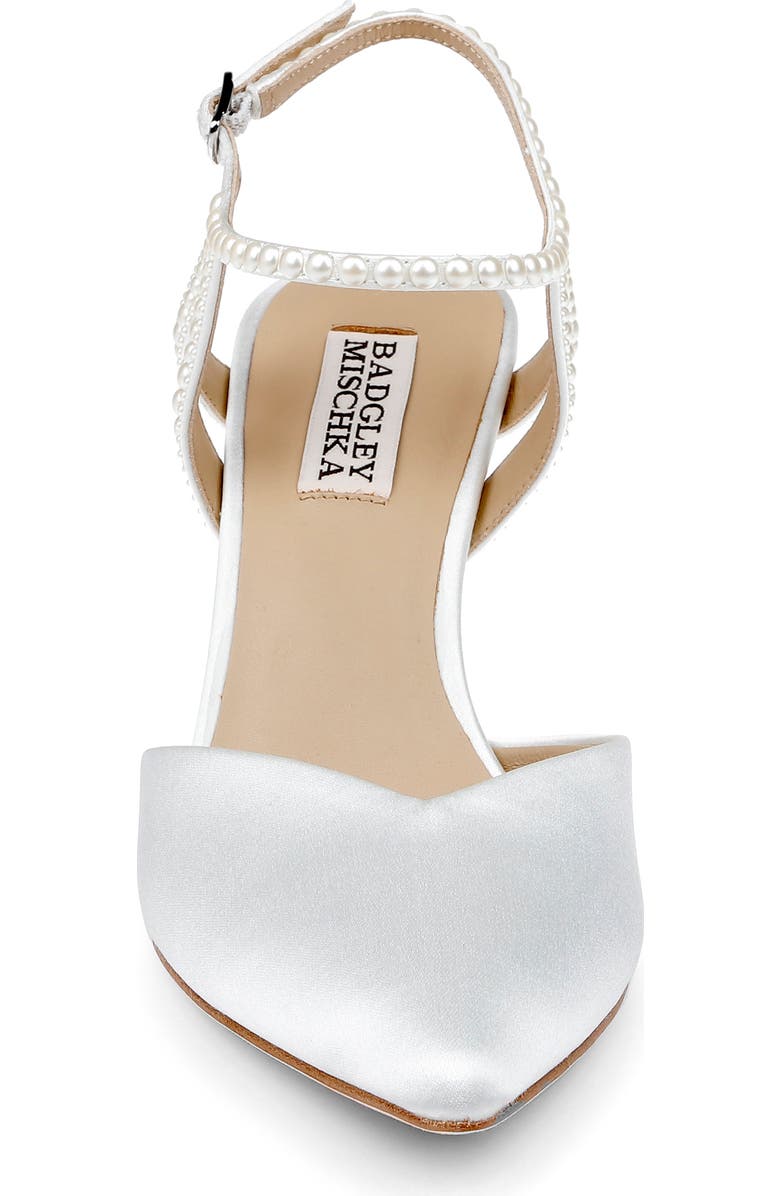 Badgley Mischka Collection Destinee Ankle Strap Pointed Toe Pump, Alternate, color, White Satin