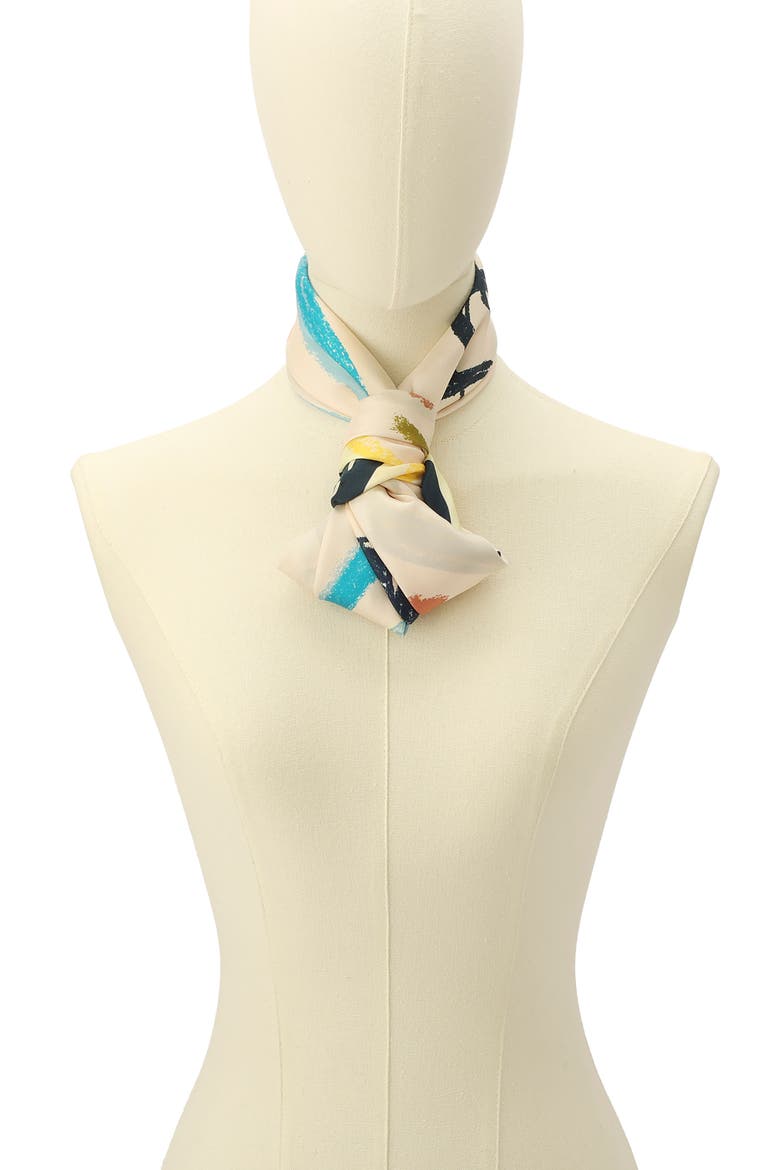 scribble silk square scarf, Alternate, color, IVORY
