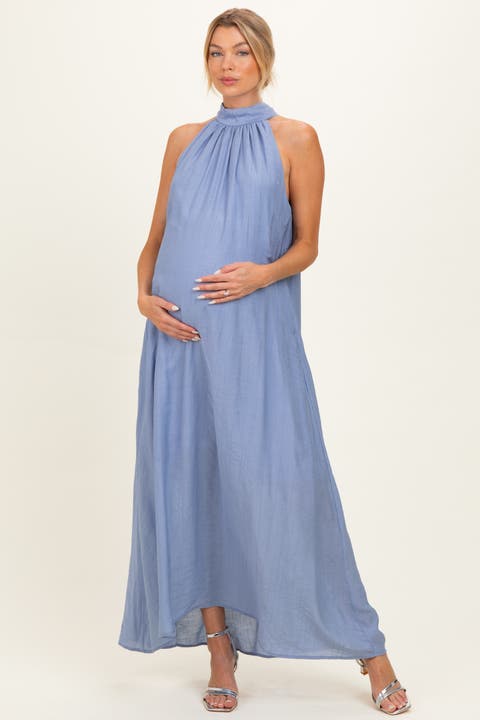 Blue Halter Maxi Dress
