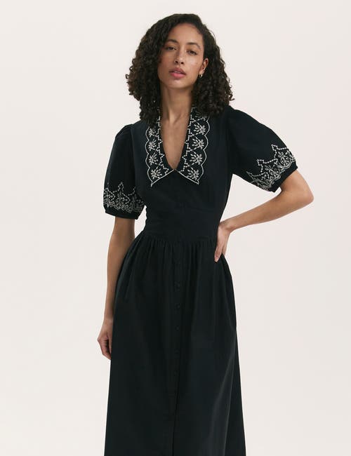 Finery London Arianna Embroidered Cotton Midi Dress In Black