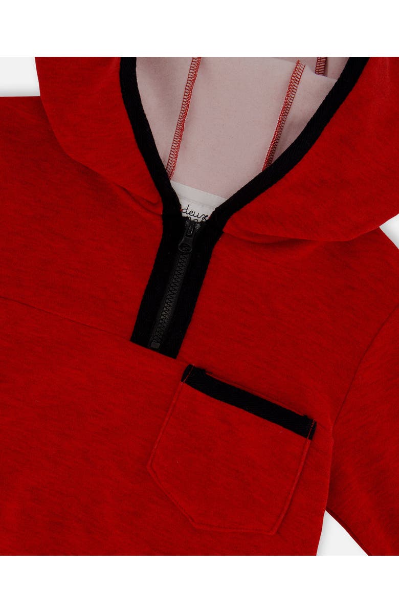 Deux par Deux Little Boy's Hooded T-Shirt With Zip Red Mix, Alternate, color, 