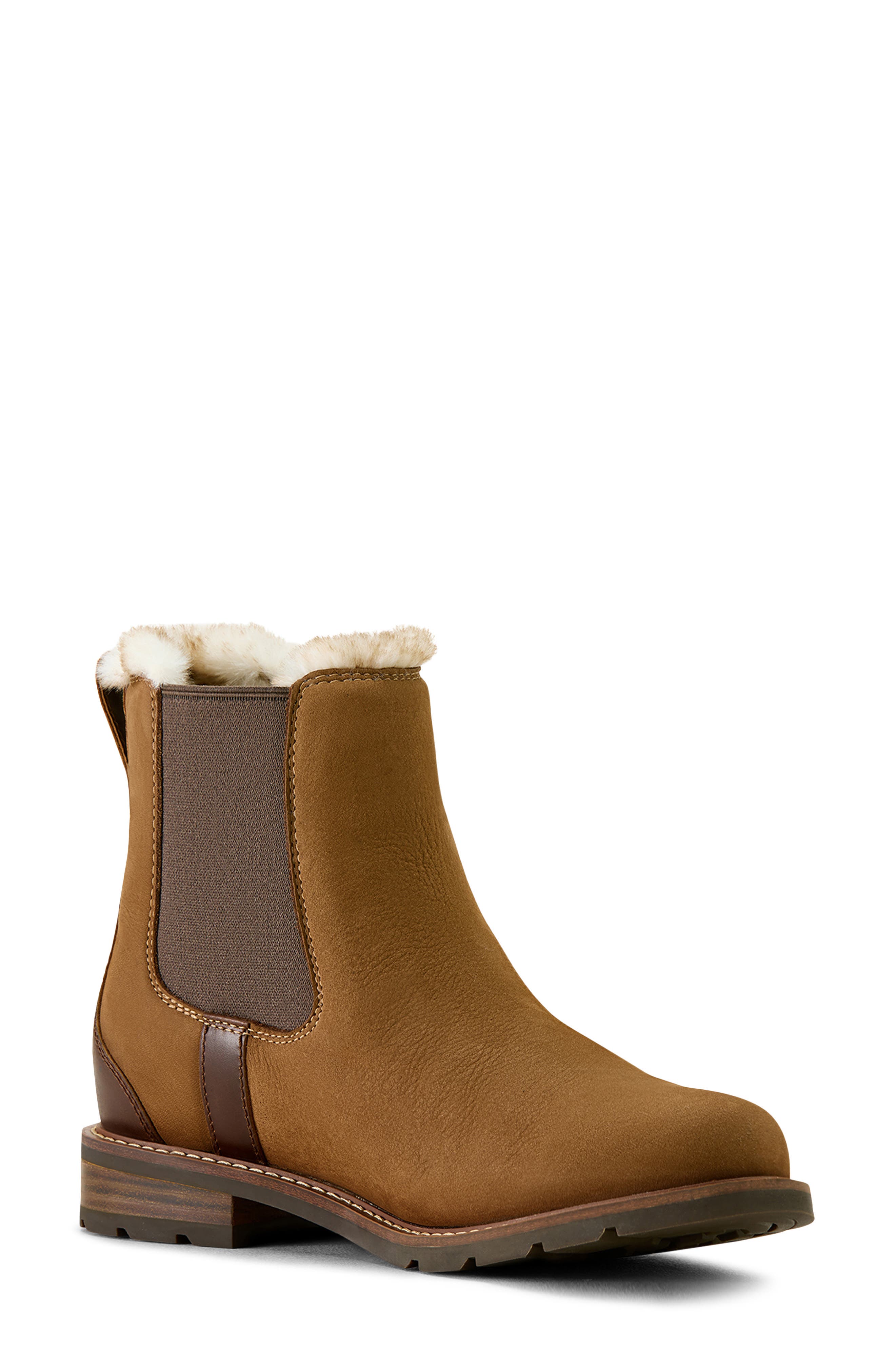 Ariat Wexford Genuine Shearling Waterproof Chelsea Boot, Alternate, color, Amber Brown