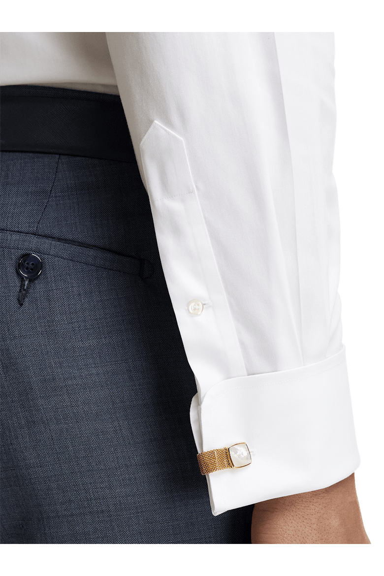 Non-iron Cotton Pinpoint Solid Spread Collar French Cuff Dress Shirt, Alternate, color, White