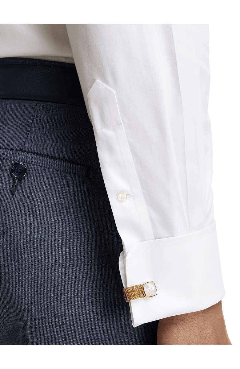Paul Fredrick Non-iron Cotton Pinpoint Solid Spread Collar French Cuff Dress Shirt, Alternate, color, White