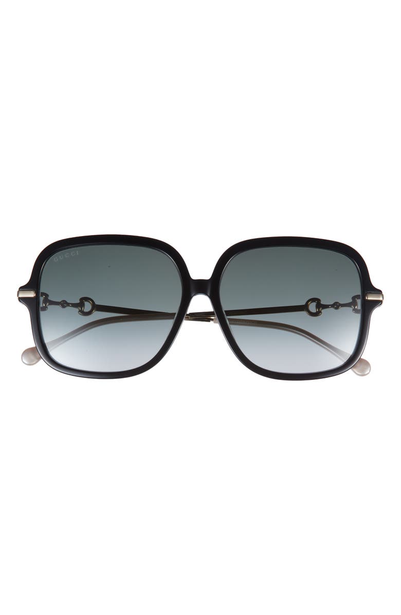 Gucci 58mm Square Sunglasses, Main, color, Black Gold Grey