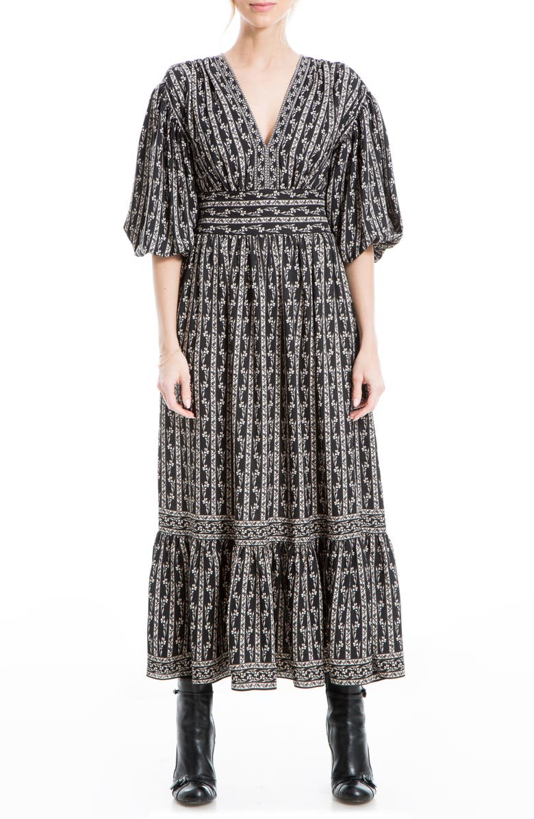 MAX STUDIO Flat Crepe 3/4 Puff Sleeve Maxi Dress, Main, color, 