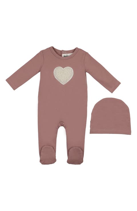 Heart Appliqué Footie & Beanie Set (Baby)