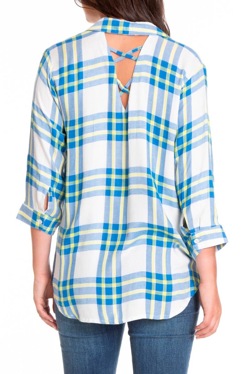 APNY Plaid Tunic with Crisscross Back, Alternate, color, White