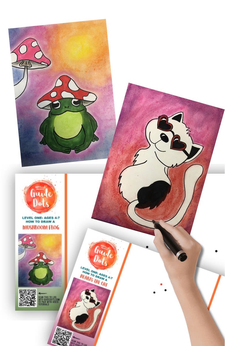 Guide Dots Add-On Art Rolls for Guide Dots Level 1 Art Kits- Ages 4-7, Main, color, L1 Mushroom Frog/Hearts Cat
