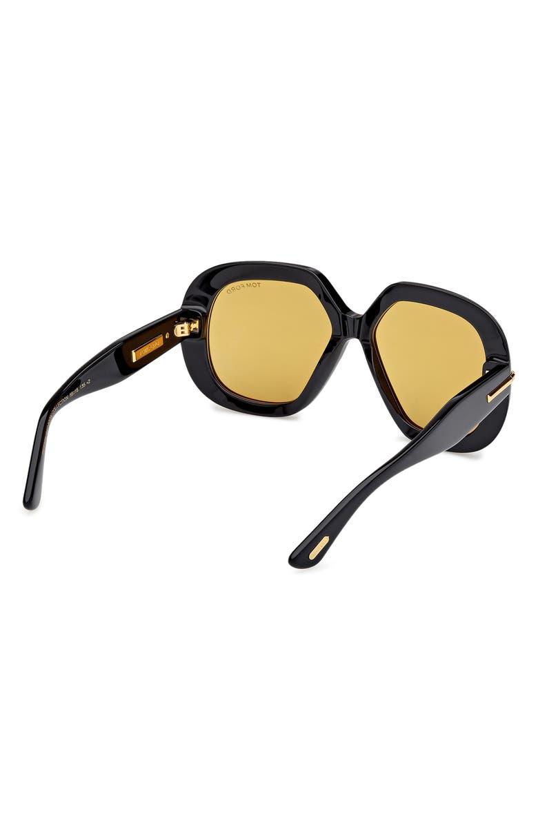 TOM FORD 56mm Geometric Sunglasses, Alternate, color, Shiny Black / Brown