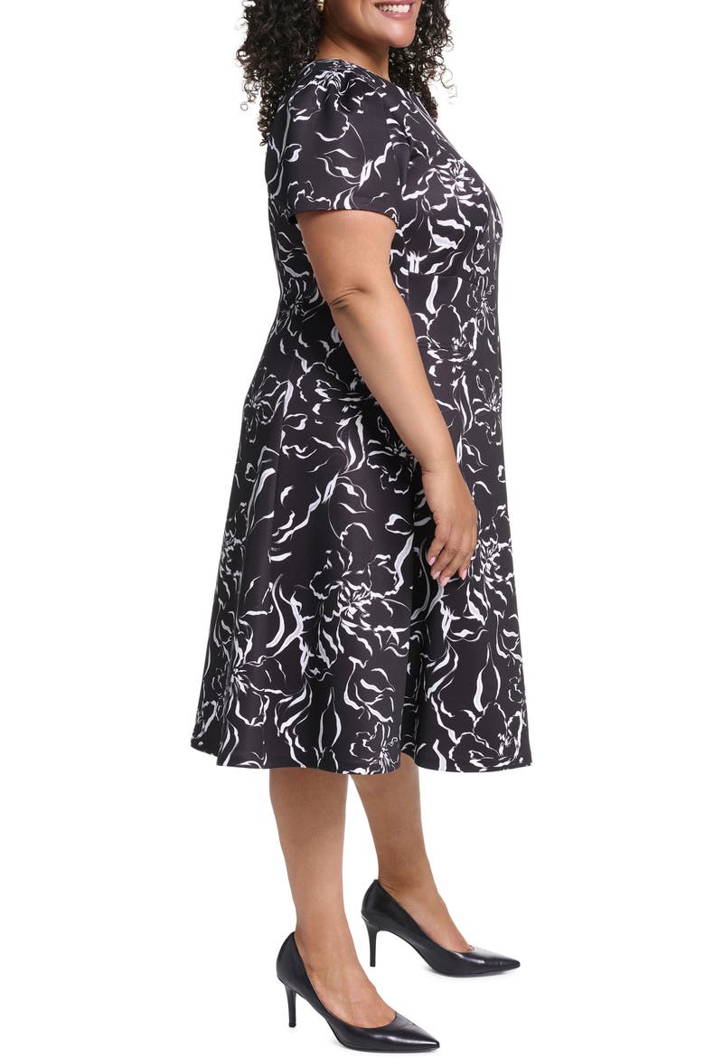 Abstract Print Scuba Fit and Flare Dress, Alternate, color, BLACK/ CREAM
