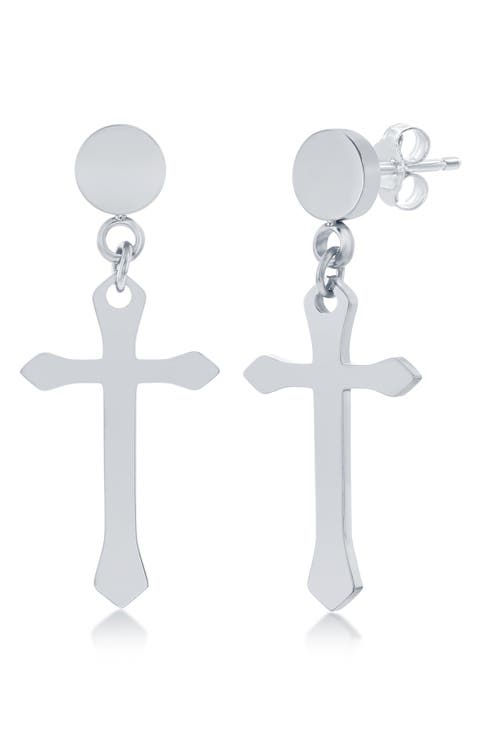 Men's Cross Drop Earrings
