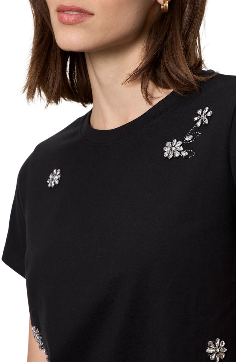 Sanctuary Floral Crystal Embellished Organic Cotton T-Shirt, Alternate, color, Black