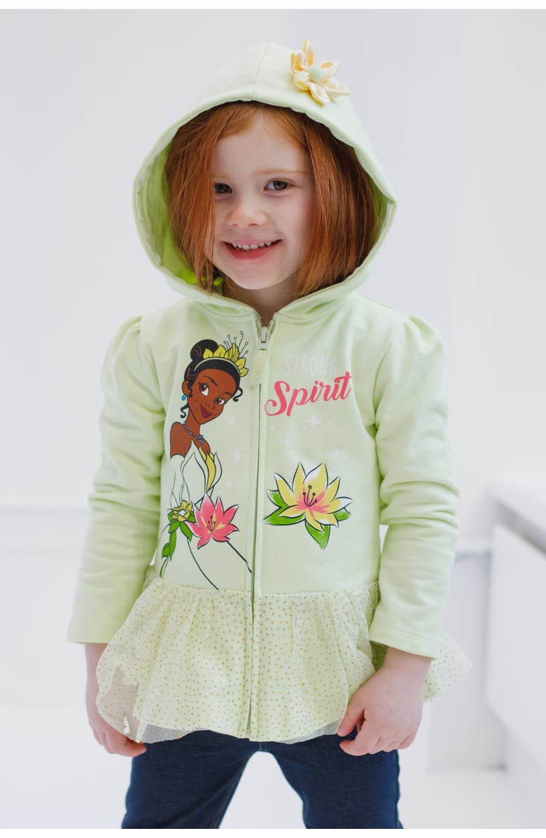Disney Princess Zip-Up Hooded Sweatshirt, Alternate, color, Tiana Light Green