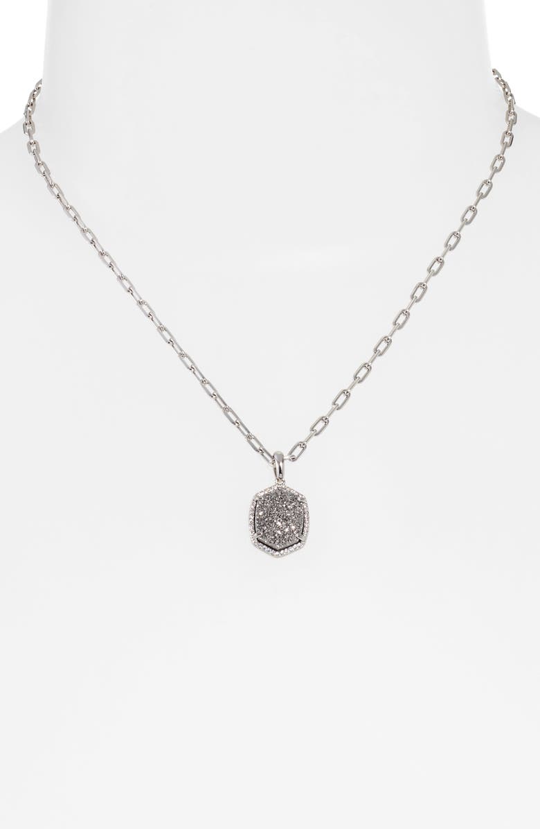 Kendra Scott Daphne Pavé Frame Pendant Necklace, Alternate, color, Rhodium Platinum Drusy
