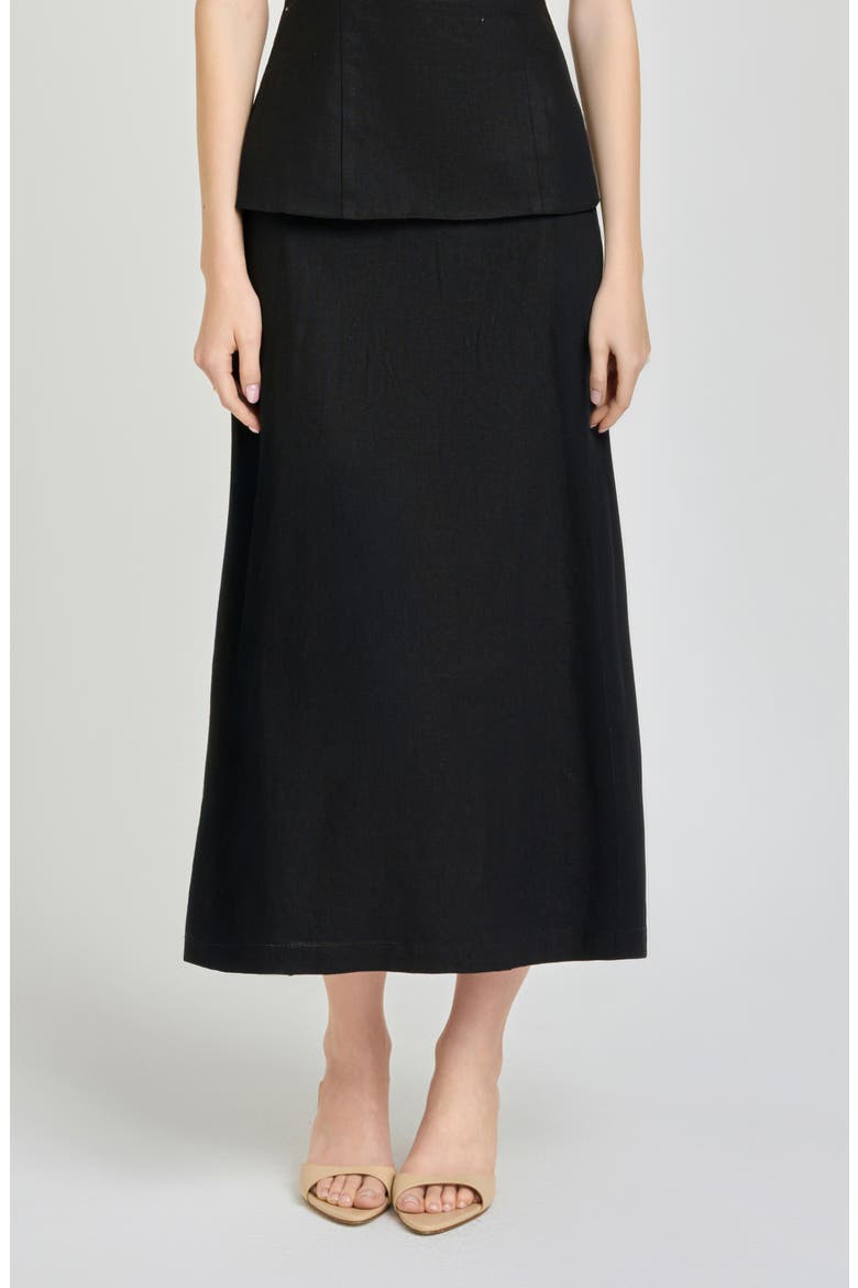 x Hannah Lovey Porter Capri Linen Blend Midi Skirt (Nordstrom Exclusive), Main, color, BLACK