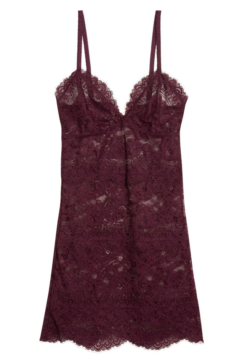 Eyelash Lace Mini Slip, Main, color, PINOT NOIR