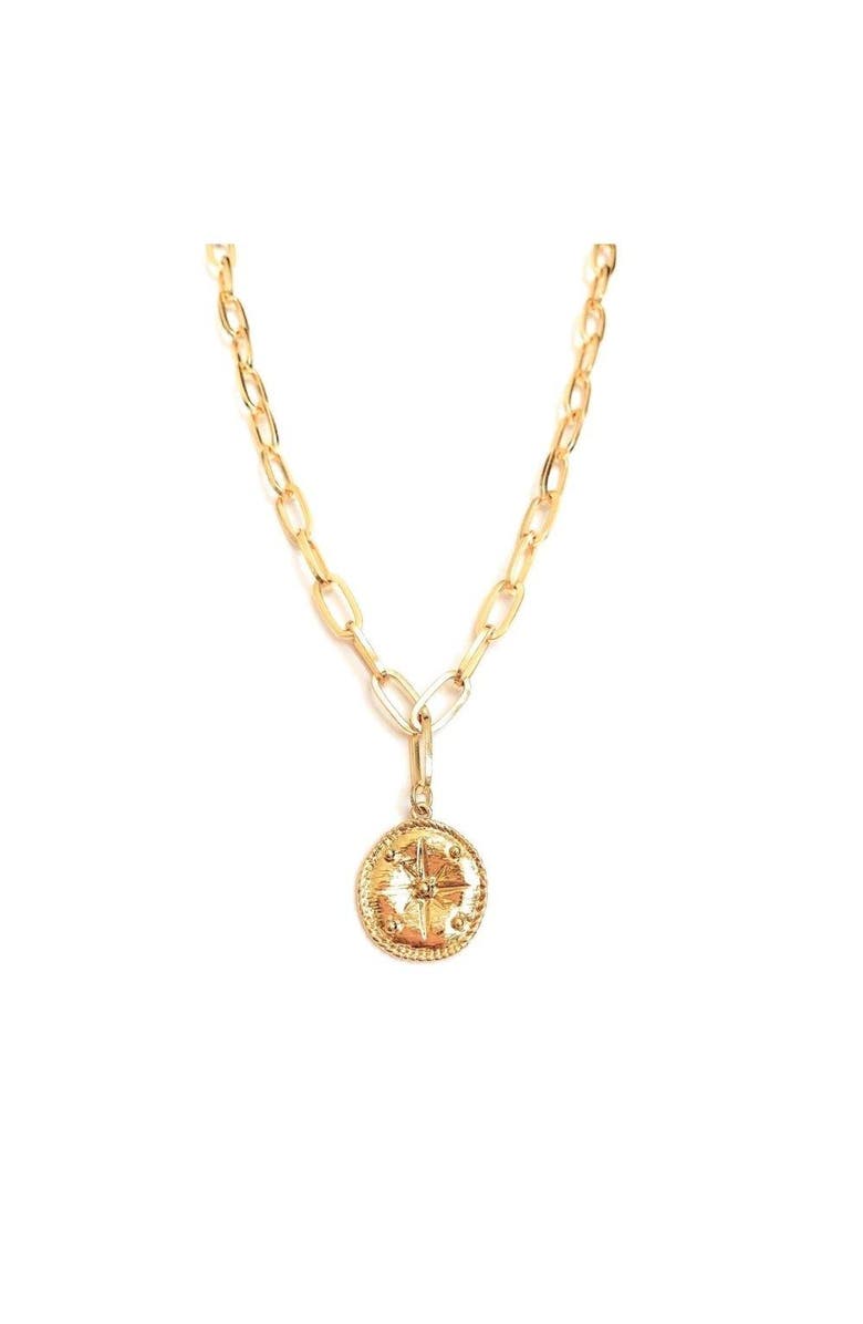 DLORIA Gold Compass Pendant Necklace, Main, color,