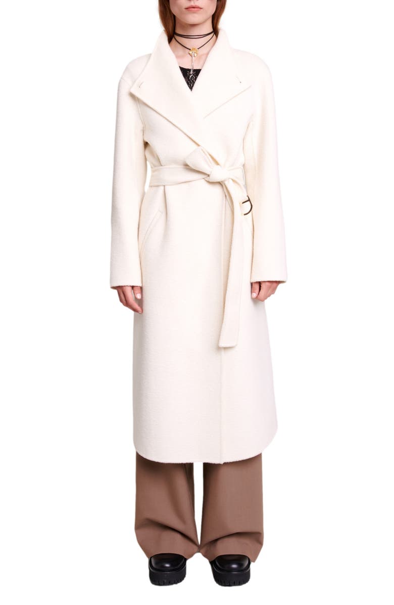 maje Genesis Belted Wool Blend Wrap Coat, Main, color, 
