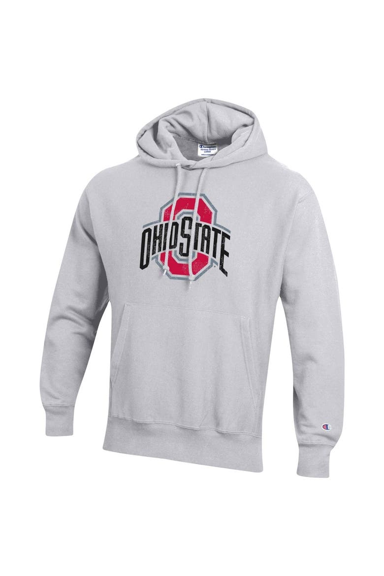 Men's Champion Heathered Gray Ohio State Buckeyes Vault Logo Reverse Weave Pullover Hoodie, Alternate, color, Heather Gray
