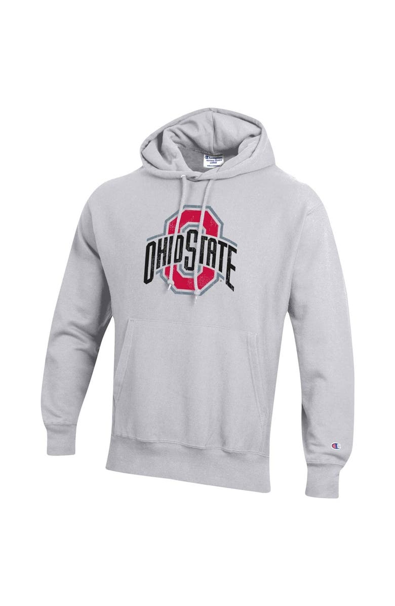 Champion Men's Champion Heathered Gray Ohio State Buckeyes Vault Logo Reverse Weave Pullover Hoodie, Alternate, color,