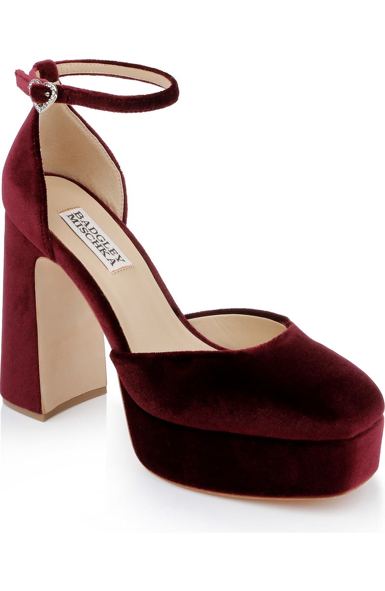 Badgley Mischka Collection Jayda Ankle Strap Platform Pump, Main, color, Wine Velvet