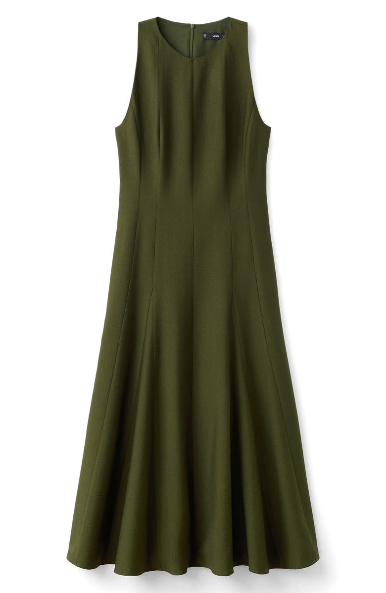 MANGO Sleeveless Flared Maxi Dress, Alternate, color, Khaki Green