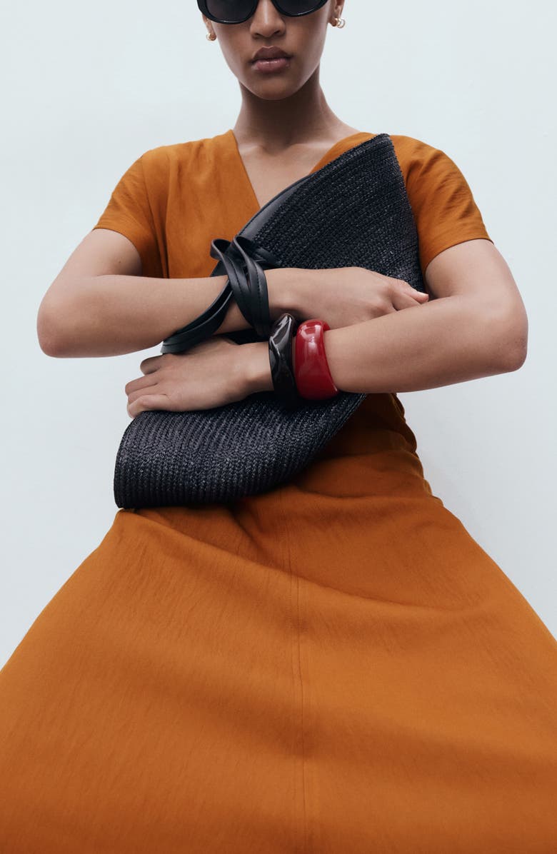 MANGO Ruched Midi Dress, Alternate, color, Brown