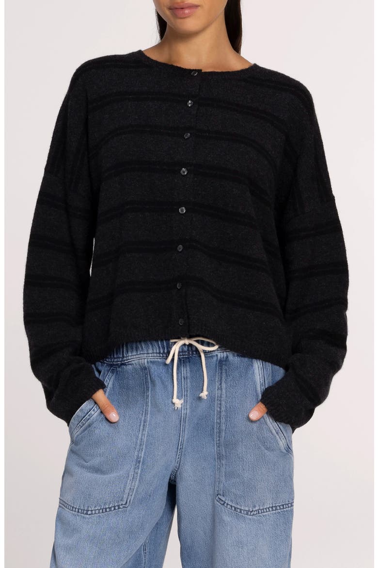 Cozy Knit Boxy Cardigan, Main, color, HEATHER BLACK STRIPE