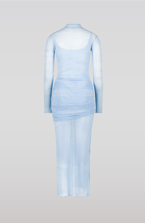 Saemdi Draped Mesh Dress With Mock Neck In Ice Blue