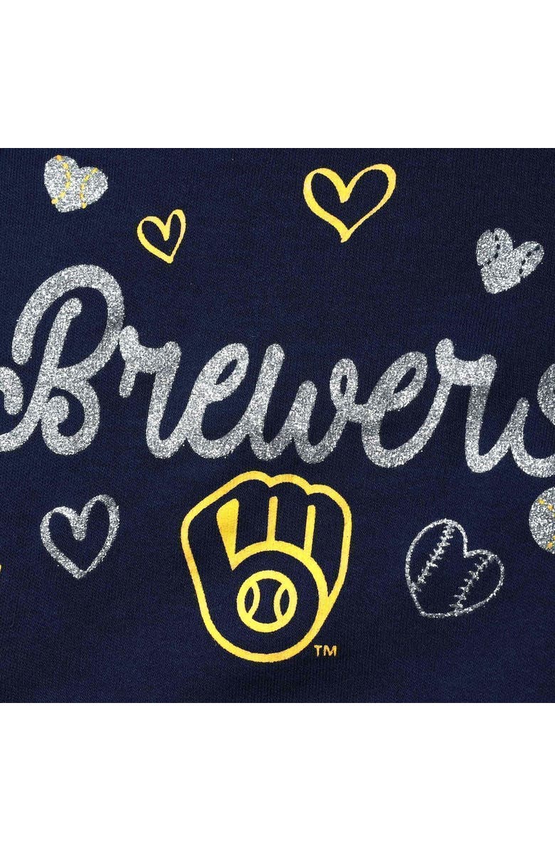 Outerstuff Girls Newborn & Infant Navy Milwaukee Brewers 3-Piece Home Plate Bodysuit Bib & Booties Set, Alternate, color, 