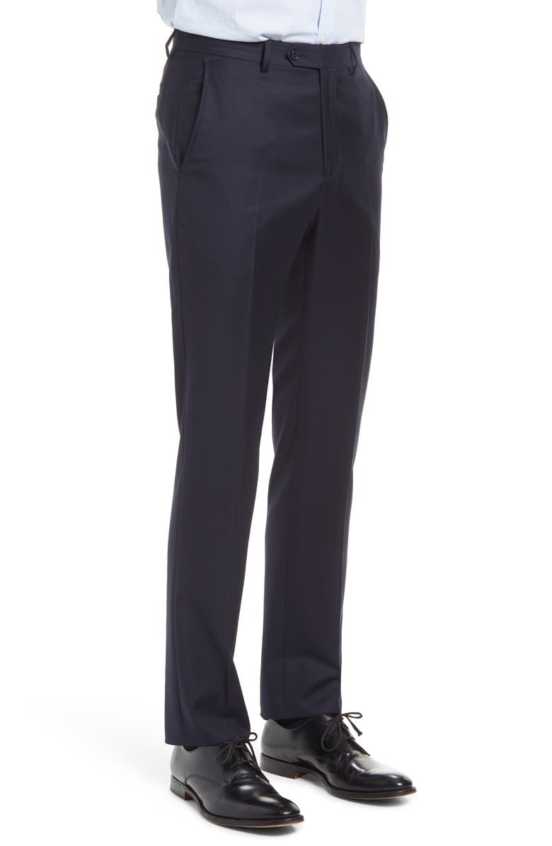 Santorelli Roma Flat Front Loro Piana Wool Serge Dress Pants, Alternate, color, Navy