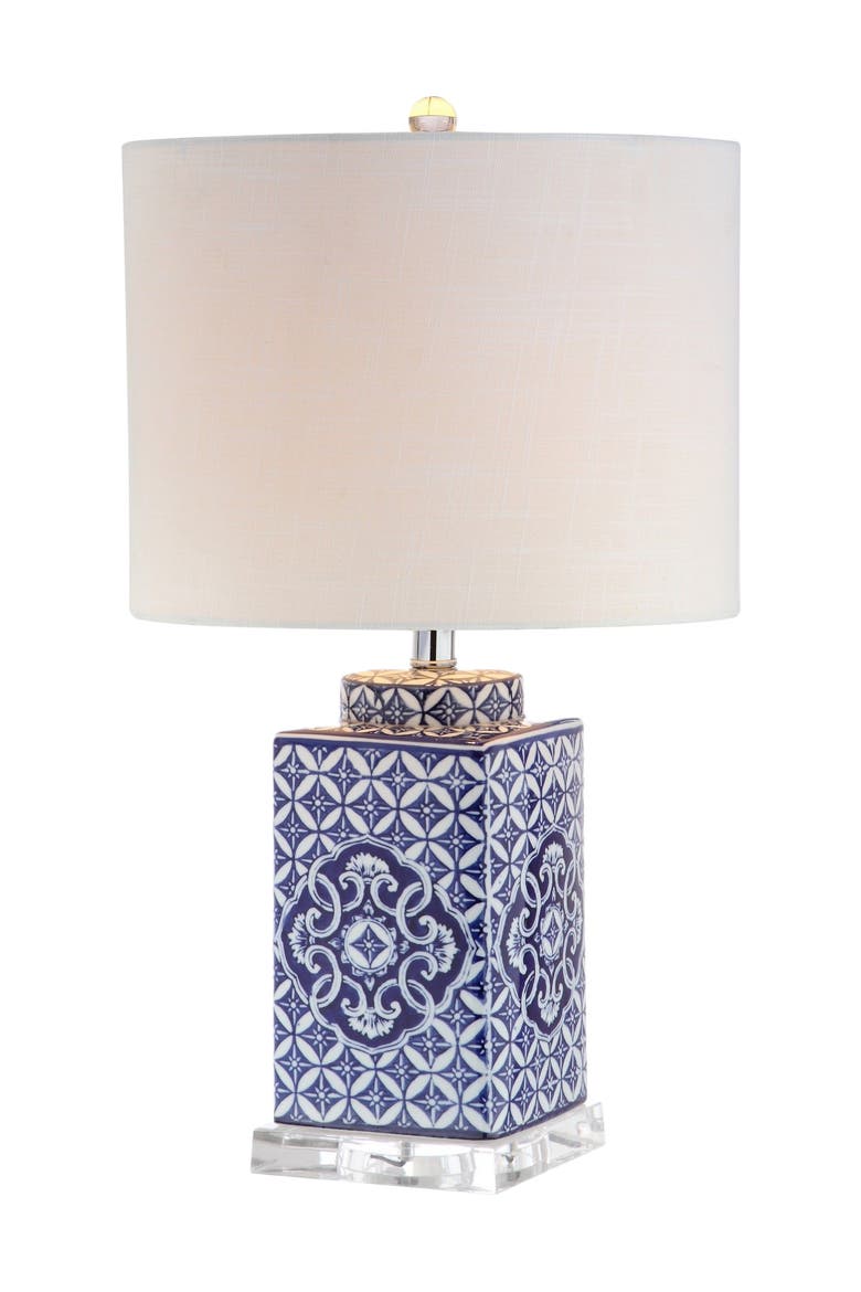 Choi 23" Chinoiserie LED Table Lamp, Blue/White, Main, color, Blue/White