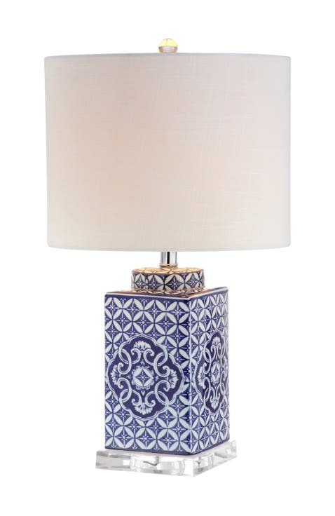 Choi 23" Chinoiserie LED Table Lamp, Blue/White