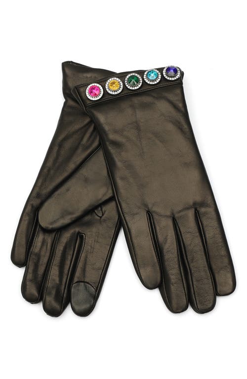 Kurt Geiger London Rainbow Crystal Leather Gloves In Black