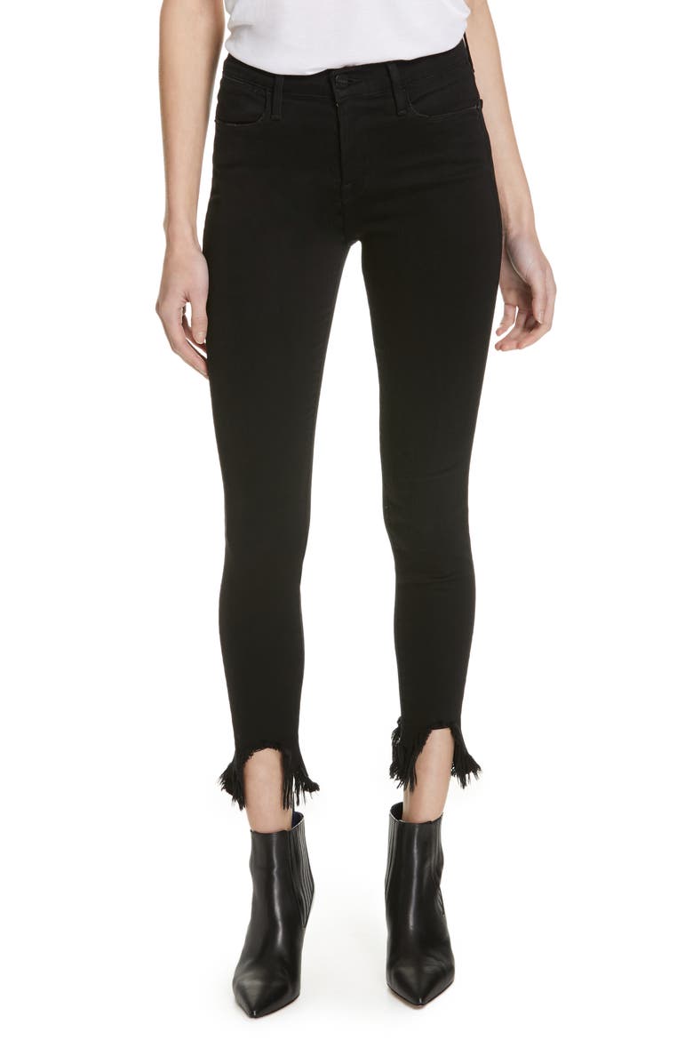 Le High Shredded Curved Hem Skinny Jeans, Main, color, BLACKFISH