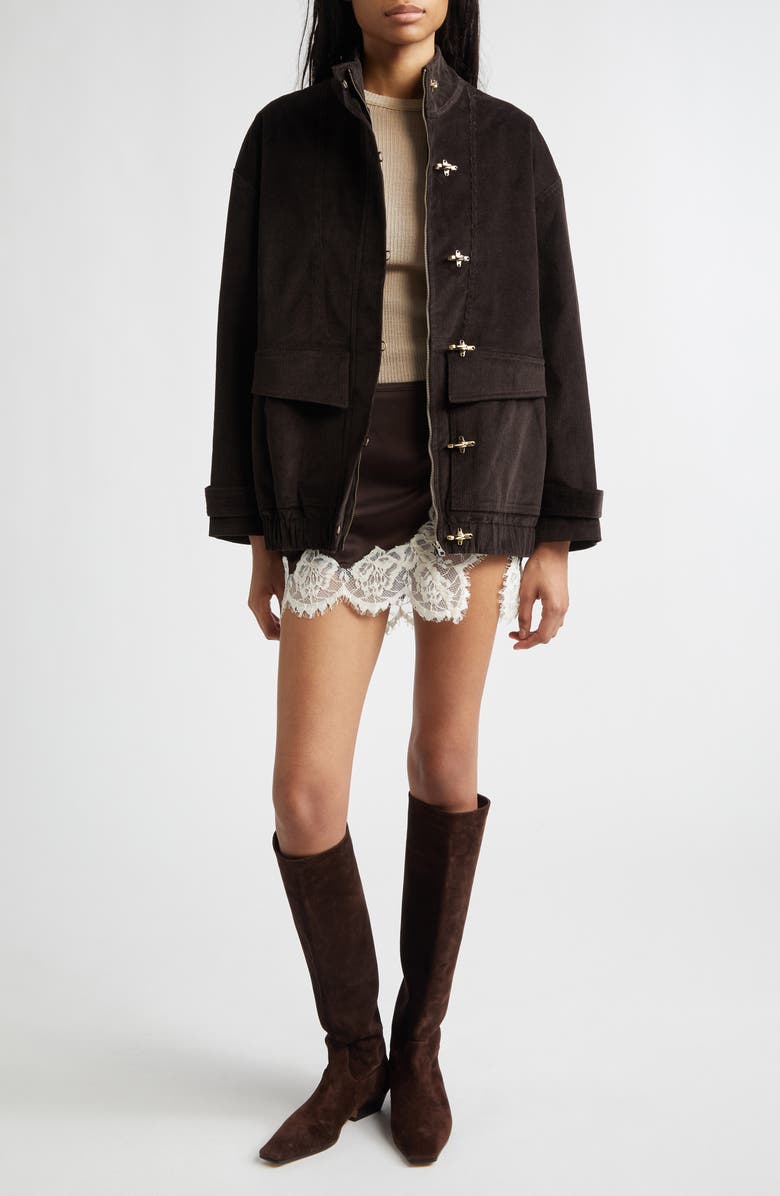 Siedrés Niera Lace Trim Satin Miniskirt, Alternate, color, Dark Brown