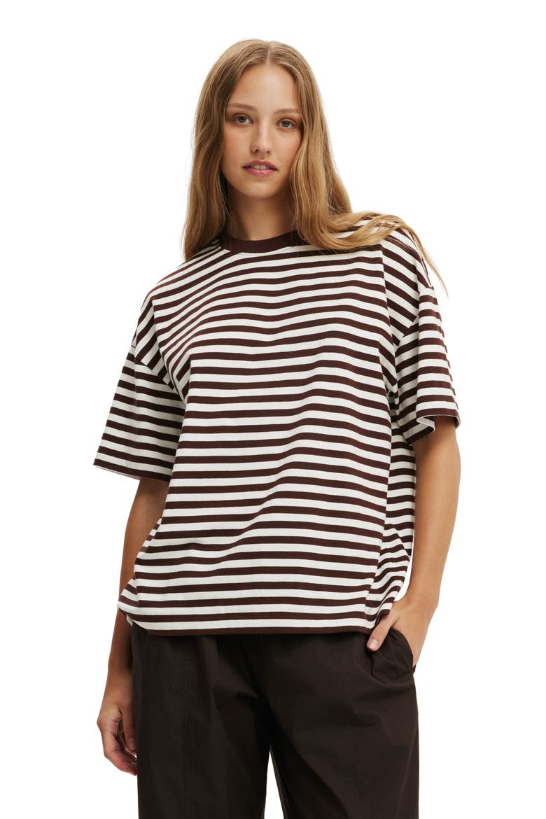 Women's Boxy Short Sleeve Tee, Alternate, color, Sophie Stripe Dark Oak