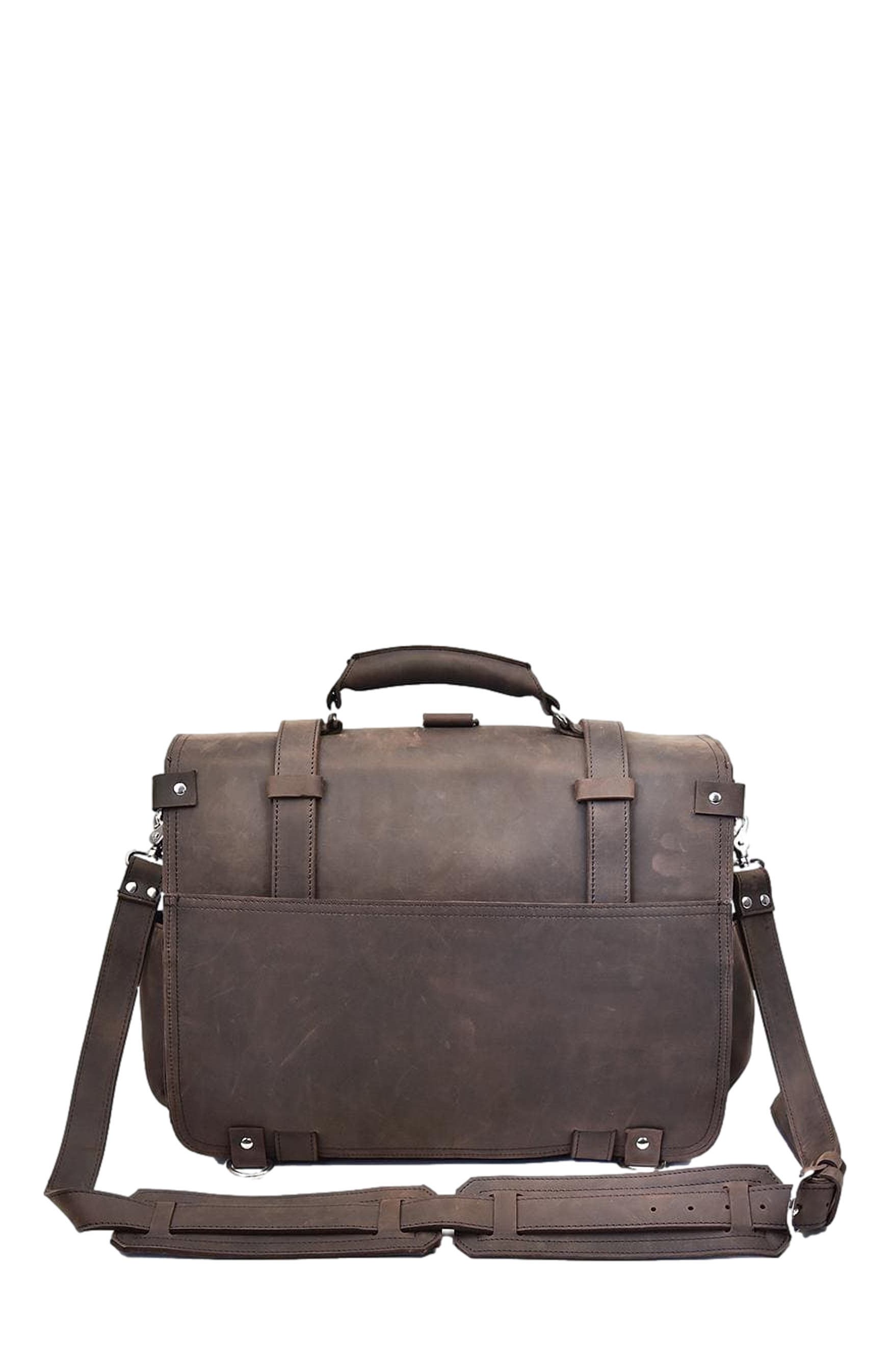 STEEL HORSE LEATHER The Gustav Messenger Bag | Large Capacity Vintage Leather Messenger Bag, Alternate, color, Dark Brown