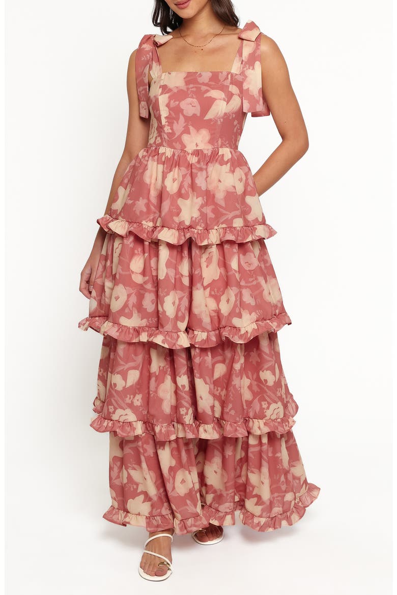 Lavina Floral Tiered Maxi Dress, Main, color, TERRACOTTA FLORAL