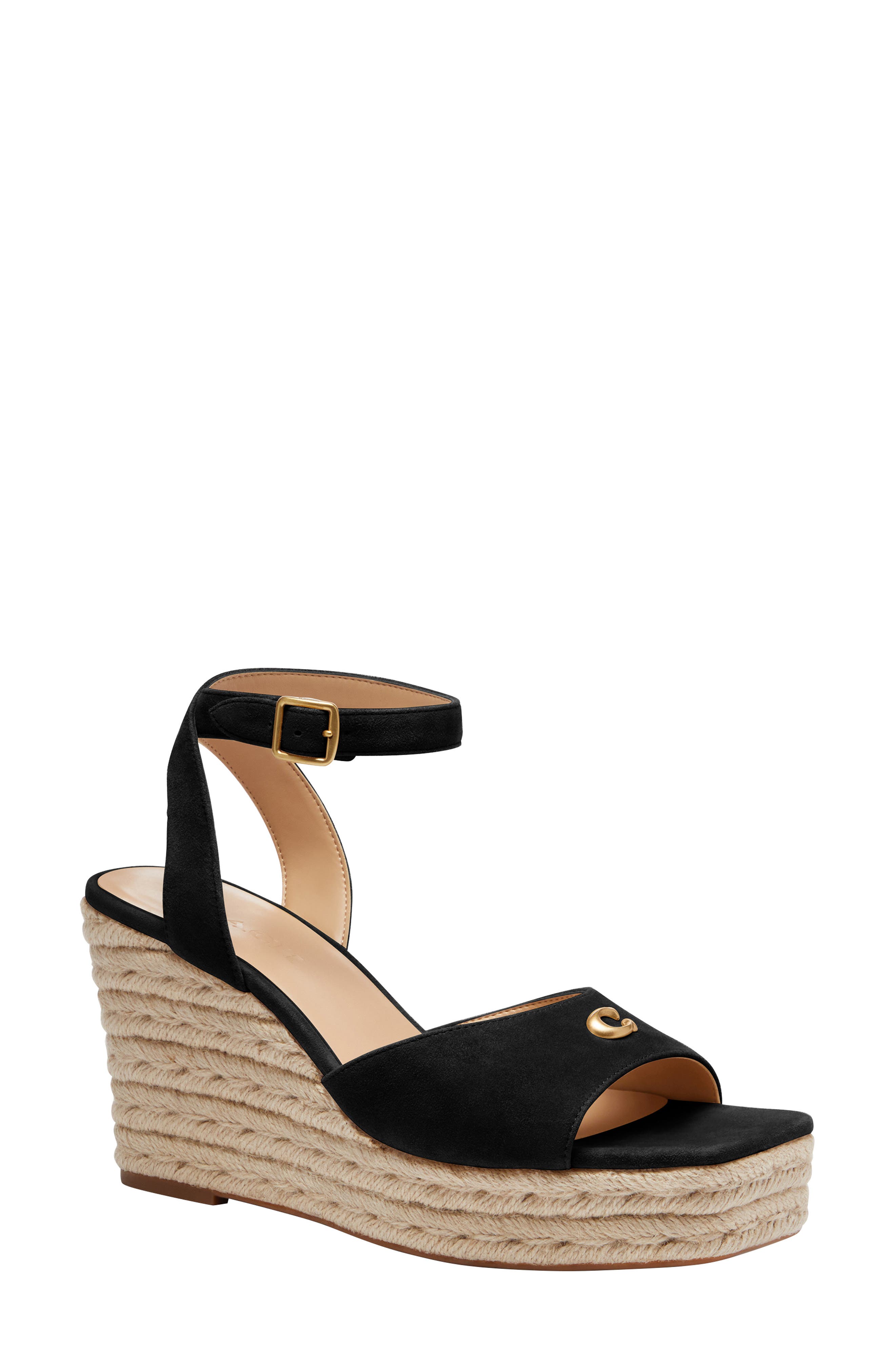 COACH Ankle Strap Espadrille Platform Wedge Sandal, Main, color, 