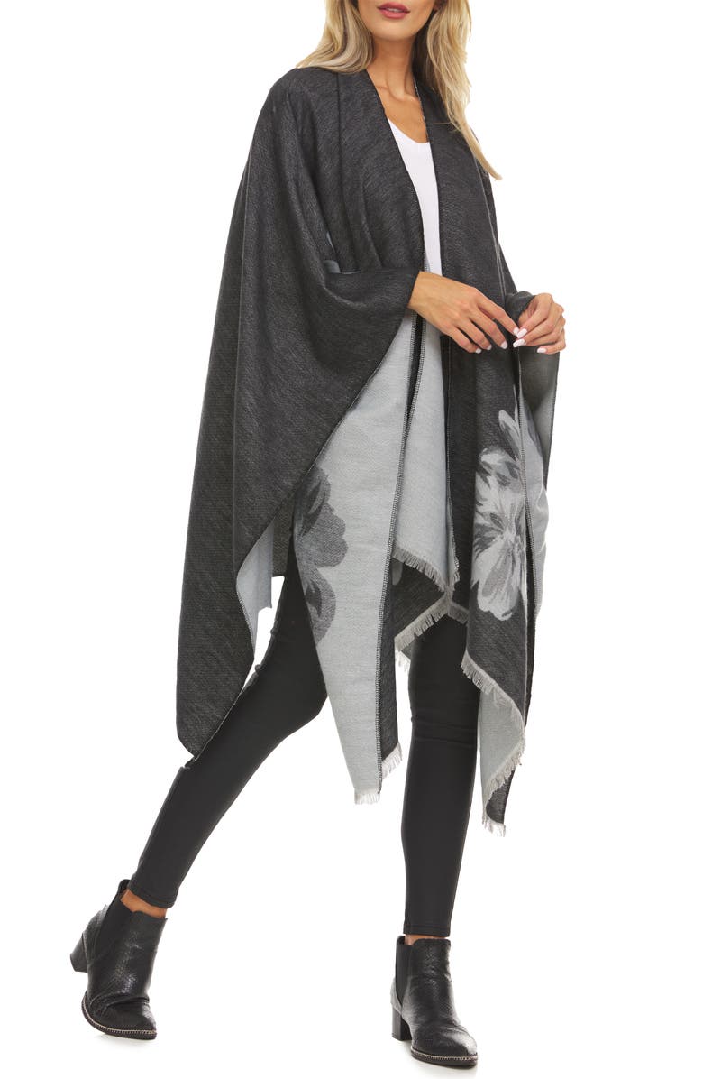 Laundry by Shelli Segal Floral Pattern Ruana Cape, Alternate, color,