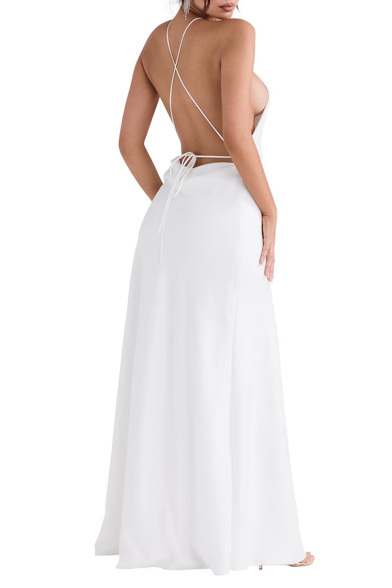 Zanab Open Back Satin Maxi Cocktail Dress, Alternate, color, CREAM